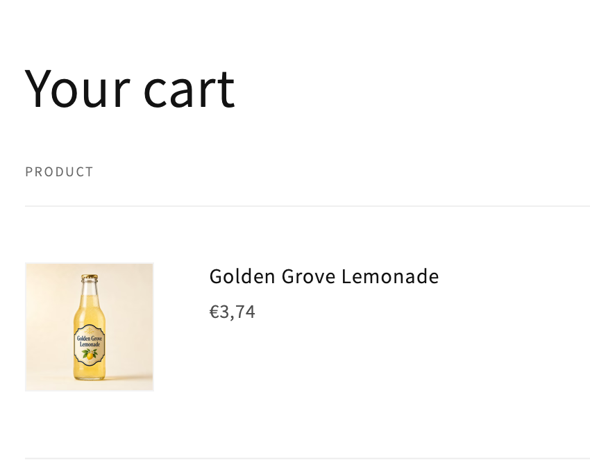 Dawn cart showing Golden Grove Lemonade without a separate bottle deposit label