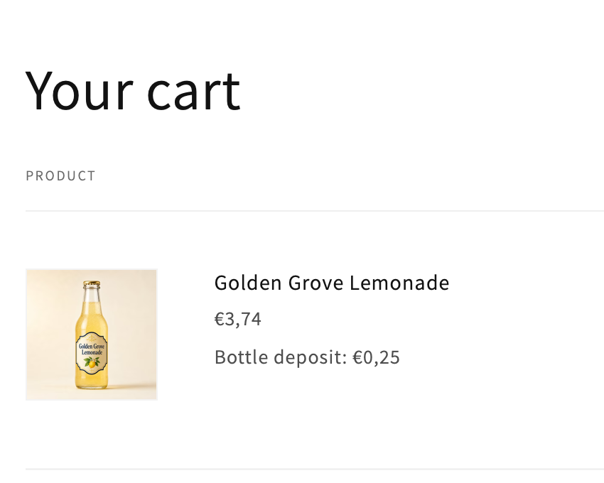 Dawn cart showing Bottle deposit and its amount below Golden Grove Lemonade