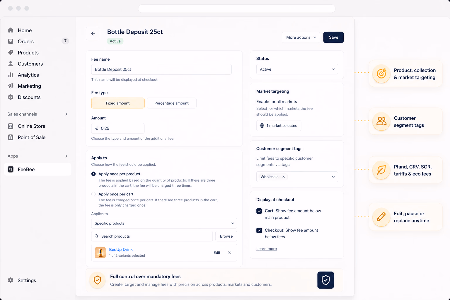Creating a product fee or bottle deposit in FeeBee